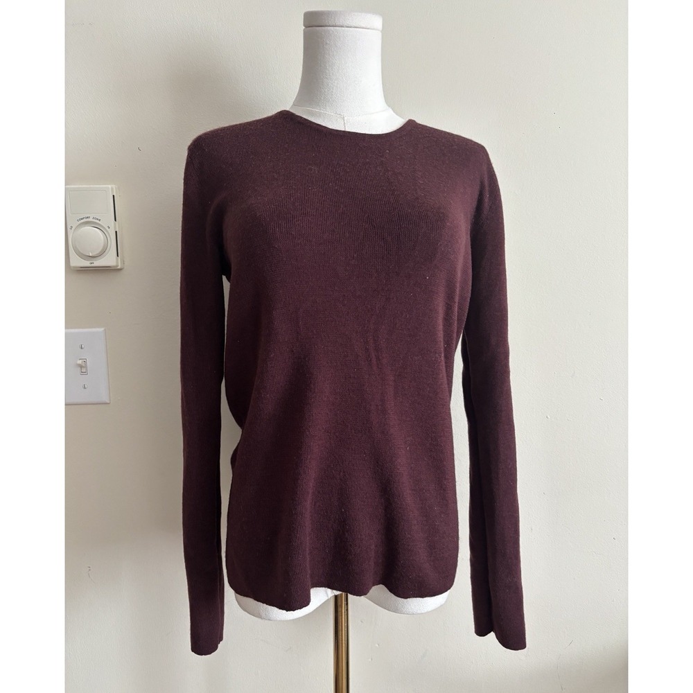 Eddie Bauer Womens Medium Sweater Crewneck Pullover Burgundy 100% Wool Thick